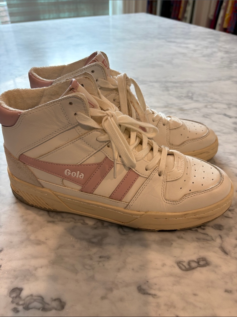 Gola White Leather High-Top Sneakers with Pink Accents